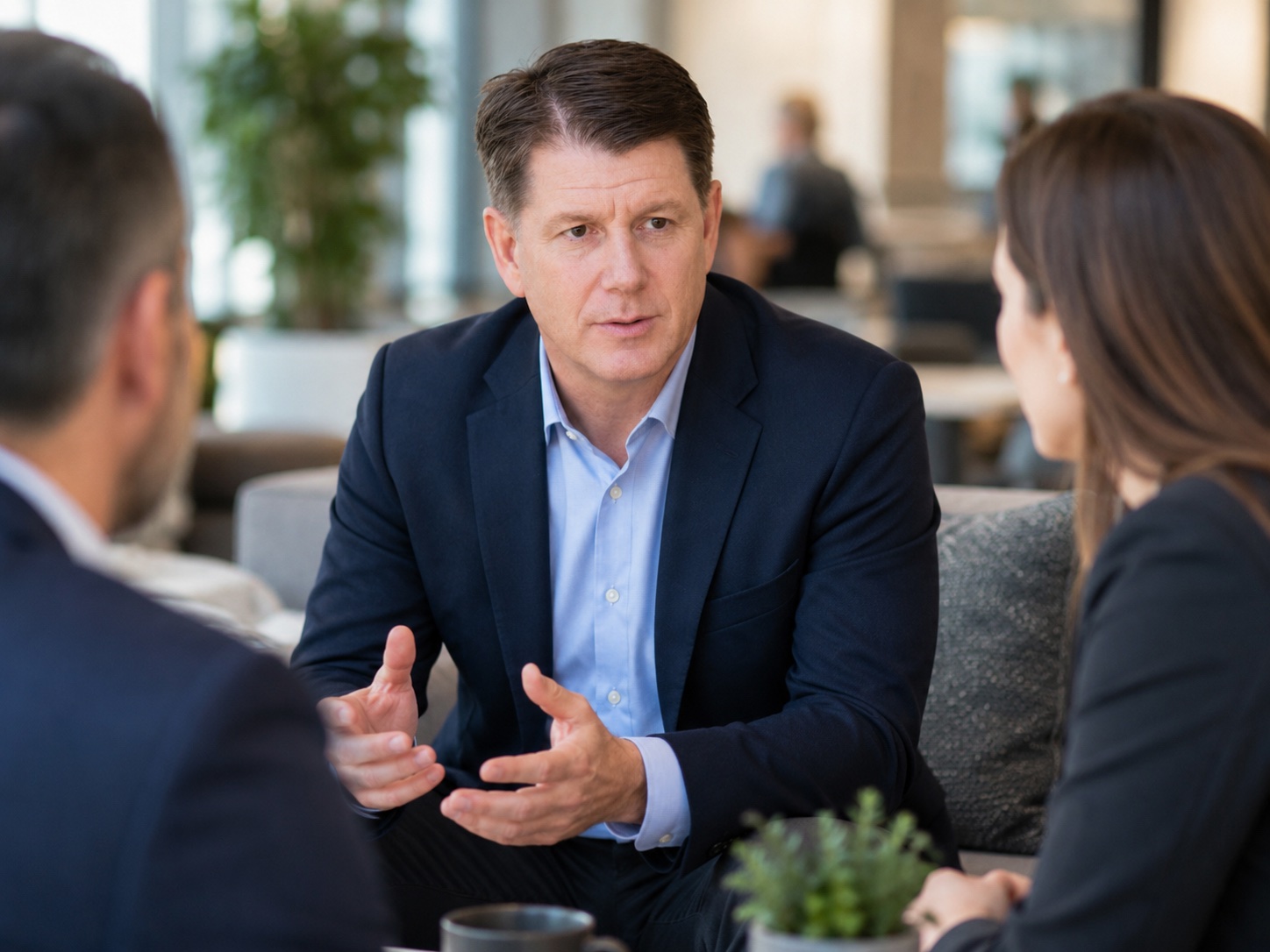 David Caruso, corporate keynote speaker, in a meeting with a corporate team